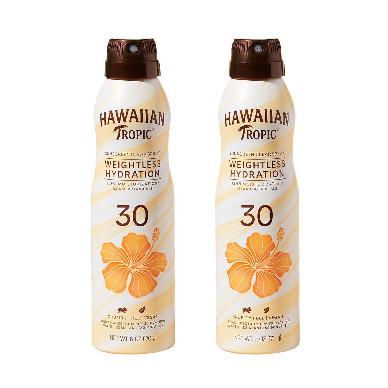 Hawaiian Tropic Weightless Hydration Clear Spray Sunscreen SPF 30, 6oz | SPF 30 Sunscreen Spray, Sunblock, Oxybenzone-Free, 6oz each Twin Pack-BrightBean Baby