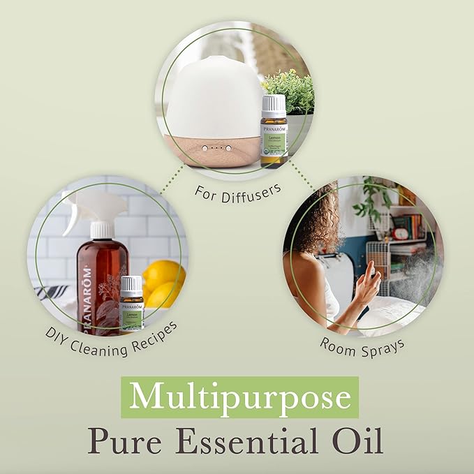 Pranarom USDA Certified Organic Lemon Essential Oil (15ml), 100% Pure Undiluted Therapeutic Grade from Argentina for Aromatherapy, Diffuser, DIY, Cleaning, Fresh Lemon Scent-BrightBean Baby