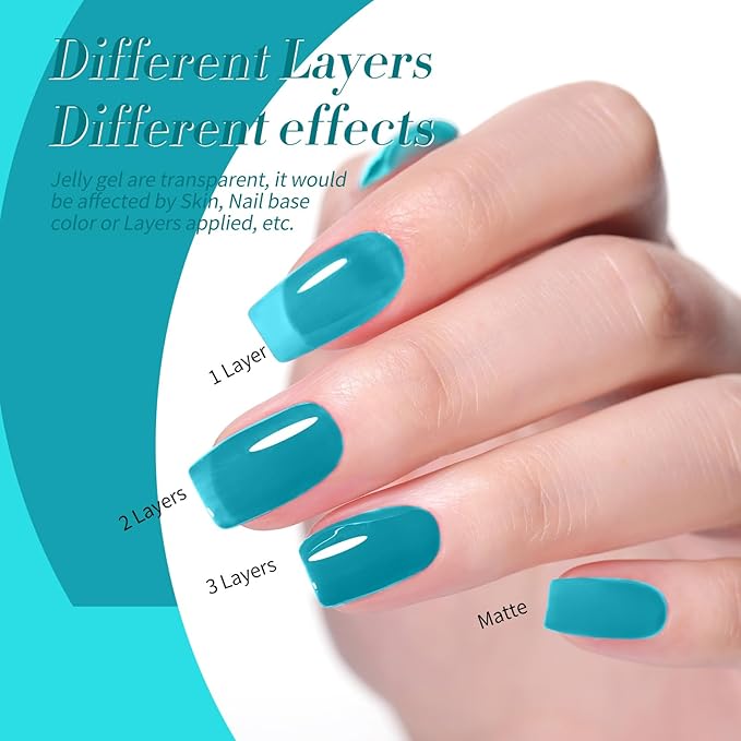 Born Pretty Jelly Gel Nail Polish Set Spring Summer Crystal Glass Translucent Pastel Sheer Gel Polish Pink Green Blue Red Yellow Silver Shiny Glitter Gel Nail Polish Nail Art Gel DIY Gift 6PCS-BrightBean Baby