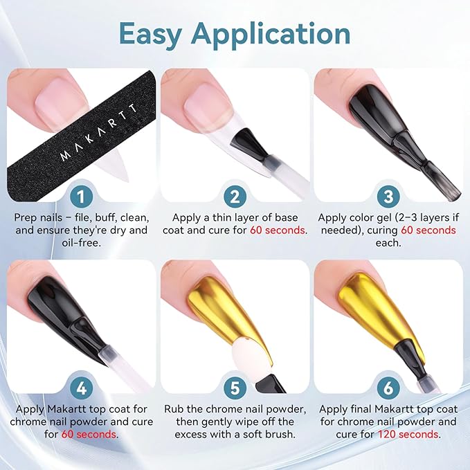 Makartt Gel Top Coat for Chrome Nail Powder - 2 Pcs 15ml Clear No Wipe High Gloss Top Coat Gel Nail Polish Mirror Shine Long Lasting Easy Application, Soak off UV Lamp, DIY Home Salon Art Design-BrightBean Baby