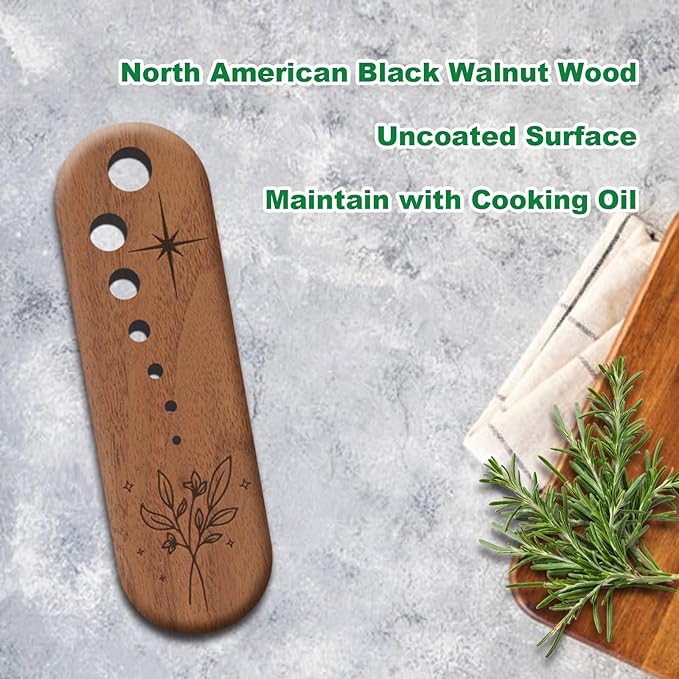 Herb Stripper Vegetable Leaf Herb Stripper Chopper Tool Handmade Wood 7 Hole Sizes Durable & Elegant Kitchen Tool with Storage Case Ideal Gift for Cooks - Black Walnut
