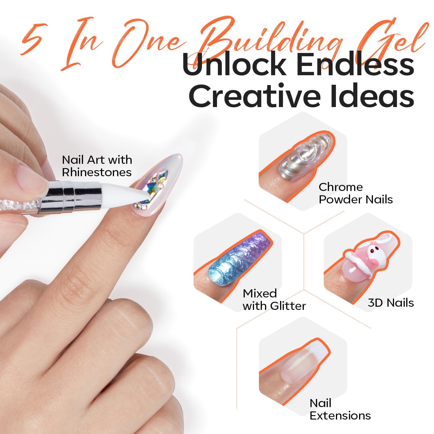 modelones 3D Gel Nail Art Kit, Hard Sculpting Gel for Nail Art Extensions & Molding Non-Sticky for Chrome Powder, Nails Glitter Polish Salon or Home DIY Manicure Cured Needed-BrightBean Baby