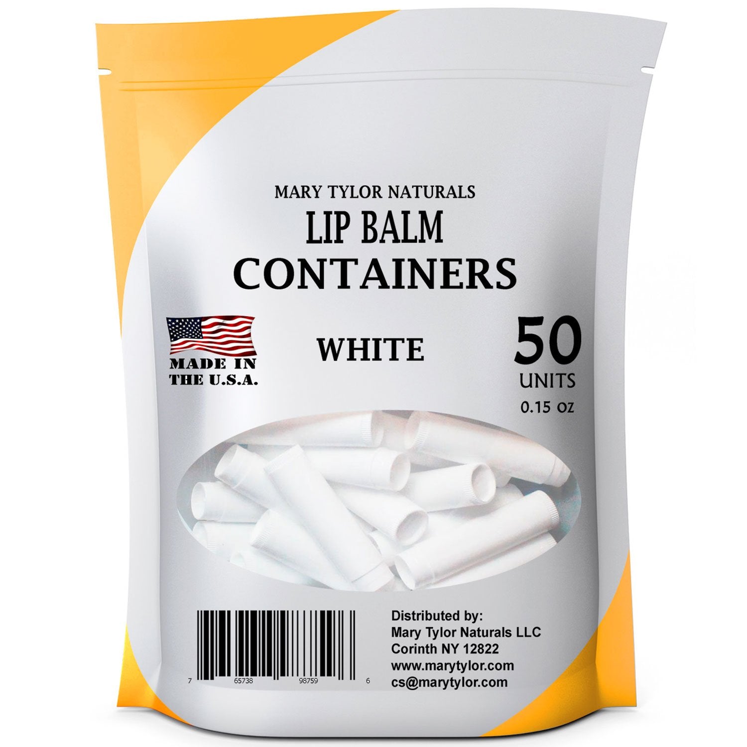 50 White Lip Balm Containers Tubes, BPA Free, Made in USA Round Tubes, 0.15 oz, 100% with White Caps, For DIY Lipstick homemade Lip Balm by Mary Tylor Naturals (50, white)-BrightBean Baby