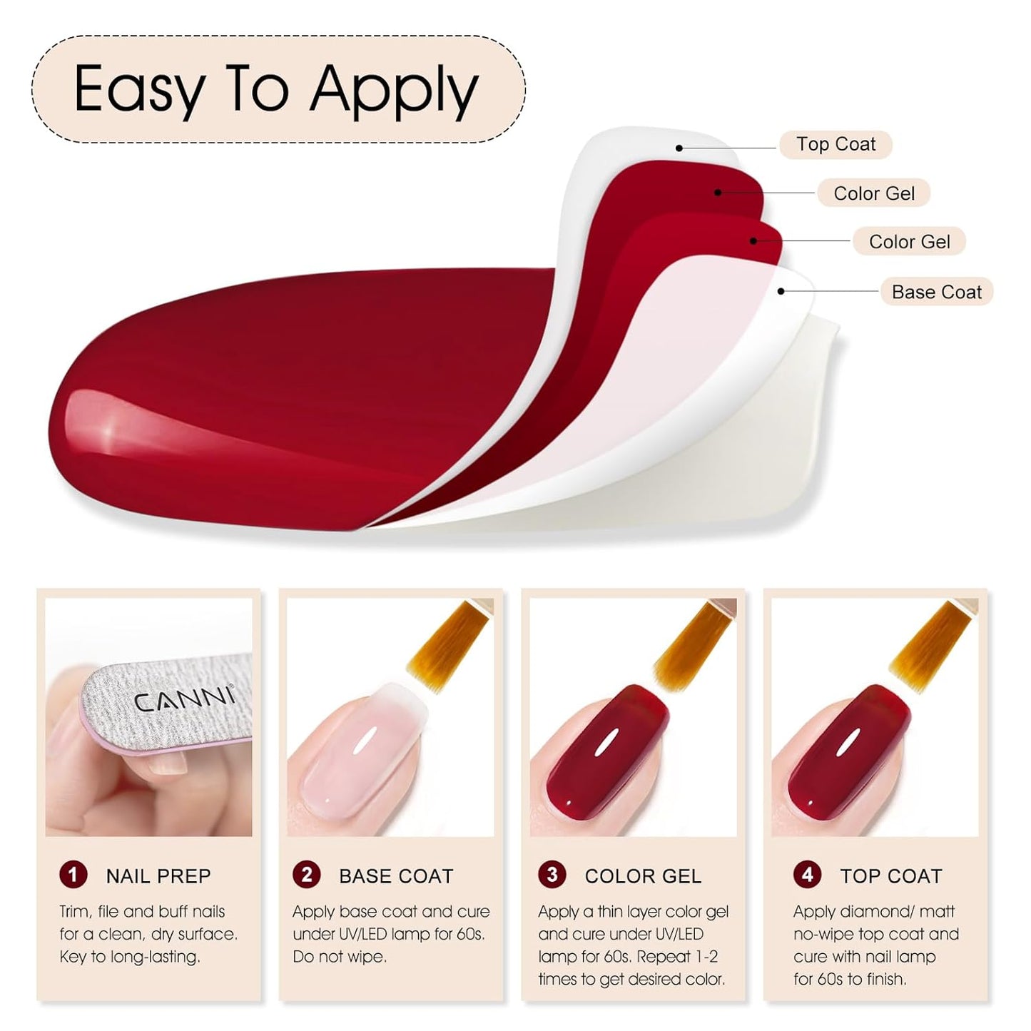 CANNI Jelly Red Gel Polish – 0.3oz Translucent Deep Dark Red Sheer Wine Color, High Gloss UV/LED Soak-Off Gel Nail Polish for DIY Manicure, Salon Quality For Girls & Women-BrightBean Baby