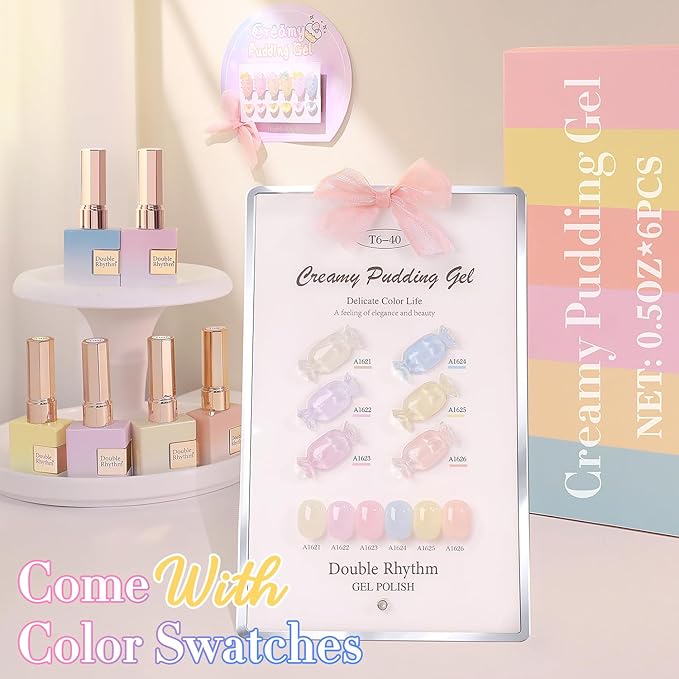 Double Rhythm 6 Pcs 15 ML Gel Polish Set Same Color Same Bottle Soak Off Gel Polish Kit Nail Art Manicure Salon DIY at Home for Women (Jelly Blue Purple Nude Pink-T6-40)-BrightBean Baby