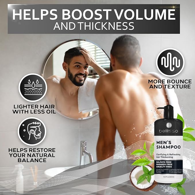 Shampoo for Men - Tea Tree Oil and Peppermint - Sulfate Free, Paraben Free - Clarifying, Refreshing, Volumizing & Moisturizing Hair Thickening Formula - Ideal for Oily Hair, Dry Scalps and Build Up-BrightBean Baby