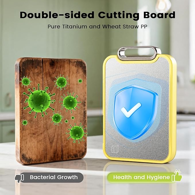 Titanium Cutting Board for Kitchen, Cutting Boards Non Toxic Double Sided Metal Pure Titanium and Wheat Straw PP Chopping Board Food Grade Easy to Clean Large Size 16"*10"*0.9"(Yellow)