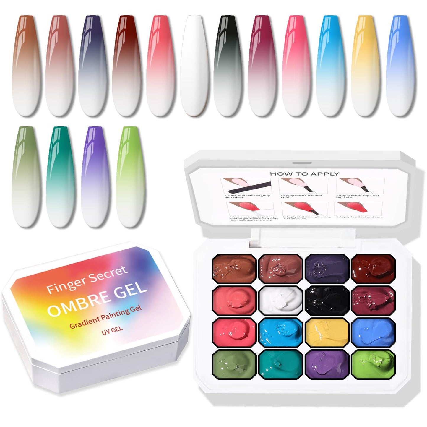 Sponge Pat Paint Nail Gel, Ombre Nails Gradient Gel Nail Blush Blooming Aura Nails Drawing Stripper Floral Painting DIY Nail Art, No Wipe, UV/LED Curing (16 Colors B)-BrightBean Baby