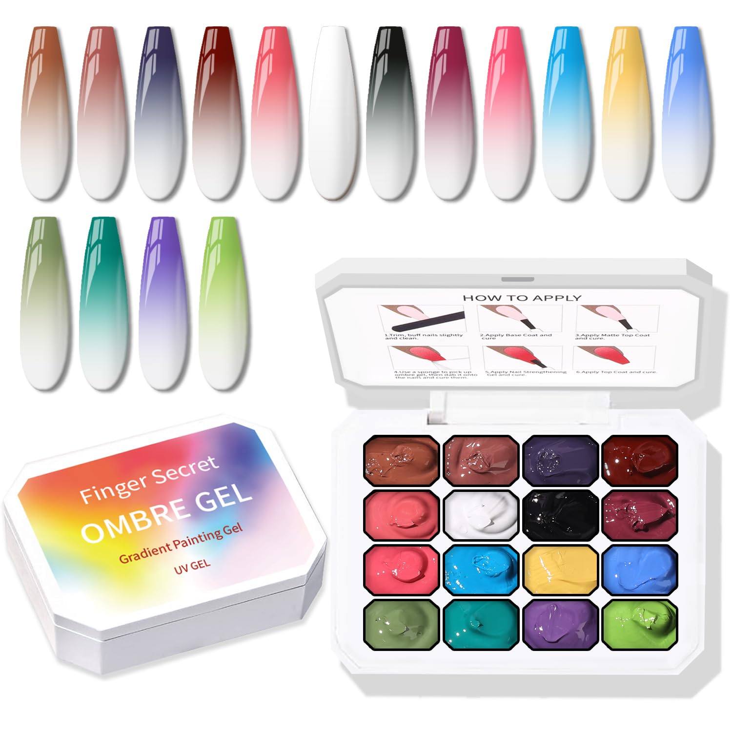 Sponge Pat Paint Nail Gel, Ombre Nails Gradient Gel Nail Blush Blooming Aura Nails Drawing Stripper Floral Painting DIY Nail Art, No Wipe, UV/LED Curing (16 Colors B)-BrightBean Baby