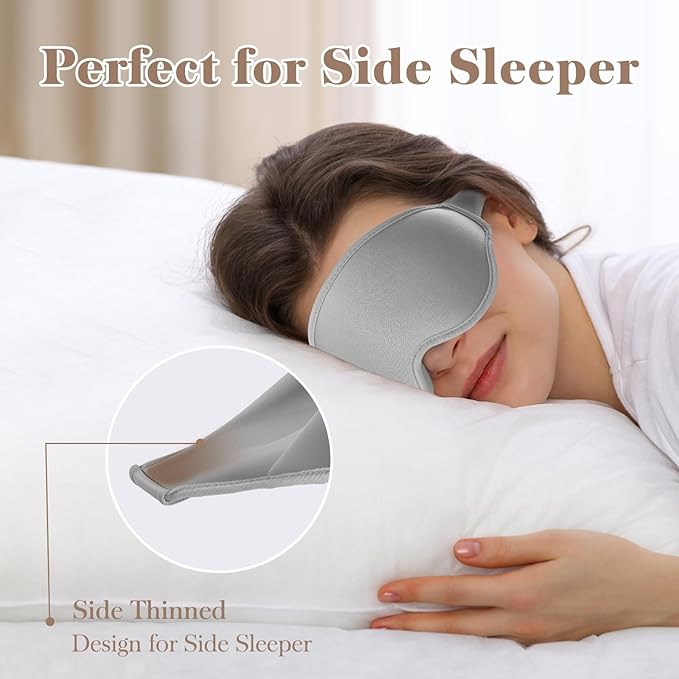 3D Cooling Eye Mask Sleep Mask for Men & Women, 100% Pressure-Free & Light Block-Out Eye Mask for Sleep with Easy Adjustable Strap, Night Eye Cover for Travel, Grey-BrightBean Baby