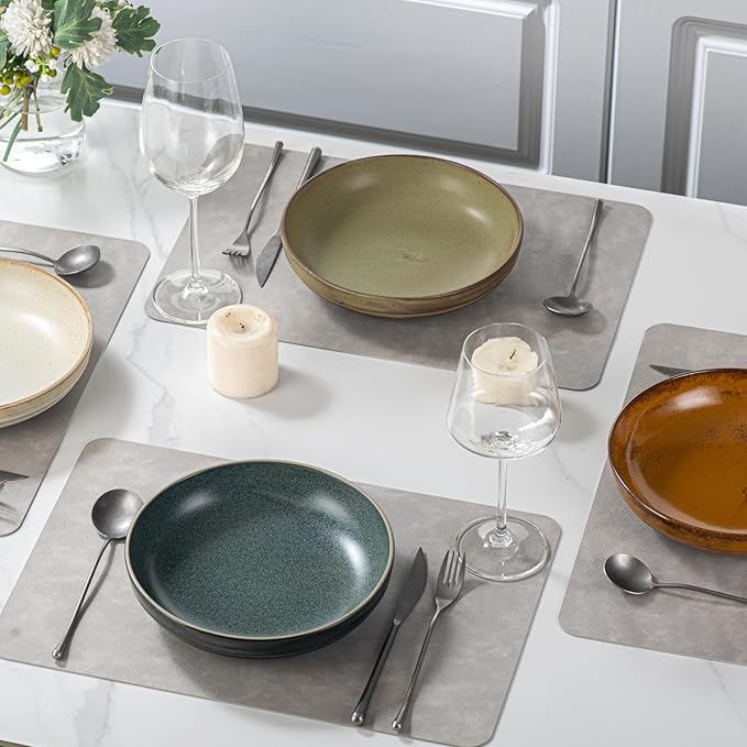 HAPPY KIT 9'' Pasta Bowls, 42oz Pasta Bowls Set of 4, Large Salad Bowl, Ceramic Serving Bowls,Double Reactive Glaze, Ideal for Housewarming, Festivals, Microwave Safe (Ocher)