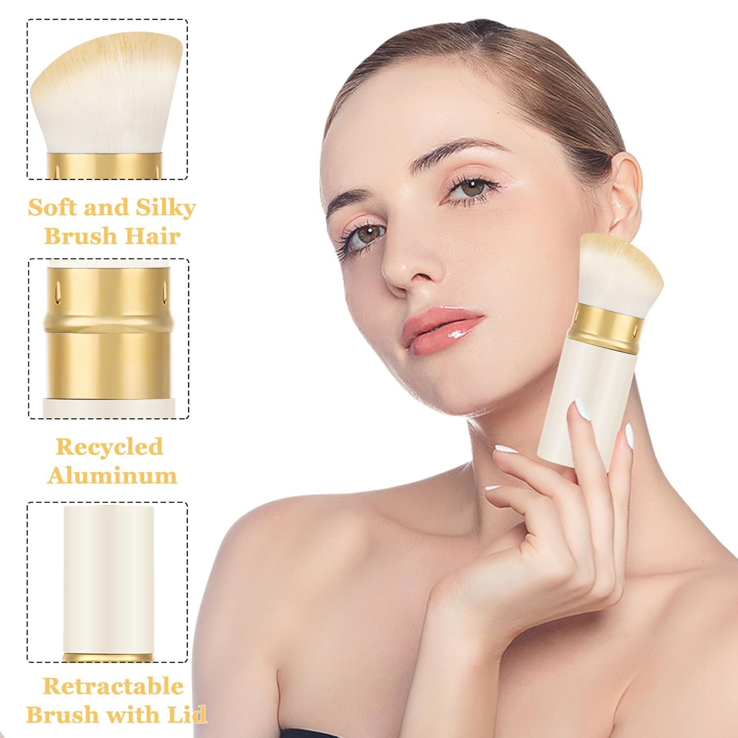 Falliny Retractable Kabuki Makeup Brush, Travel Powder Blush Brush Foundation Makeup Brush with Cover for Blush, Sunscreen,Bronzer, Buffing, Concealer,Highlighter, Powder Cosmetics-BrightBean Baby