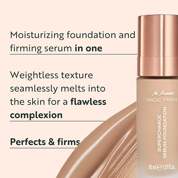 M. Asam MAGIC FINISH Supercharge Serum Foundation Cool Honey (1.01 Fl Oz) - Moisturizing Make Up & Firming Face Serum In One, Anti-aging CC Cream With Optimal Coverage & Hyaluronic Acid-BrightBean Baby