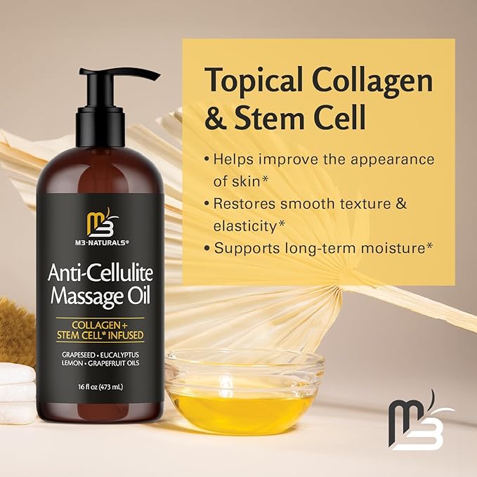 M3 Naturals Firming Body Massage Oil with Collagen & Stem Cell – Helps Smooth The Appearance of Cellulite & Improve Skin Texture – Refreshing Aromatherapy Body Oil for Legs & Full Body – 16 Fl Oz-BrightBean Baby