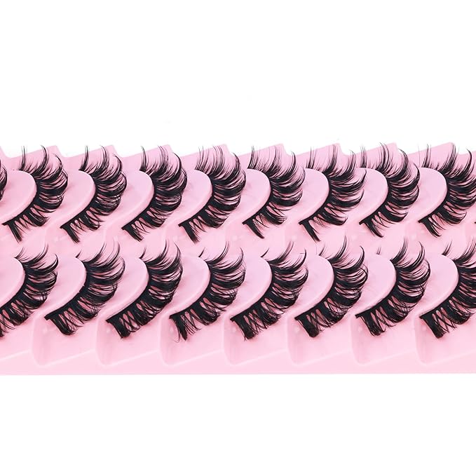 False Eyelashes Manga Lashes 10 Pairs False Eyelashes Japanese Style D Anime Lashes Natural Cosplay Lashes Natural Look 15 MM Wispy Faux Mink Lashes Full Strip Doll Lashes by FANXITON-BrightBean Baby