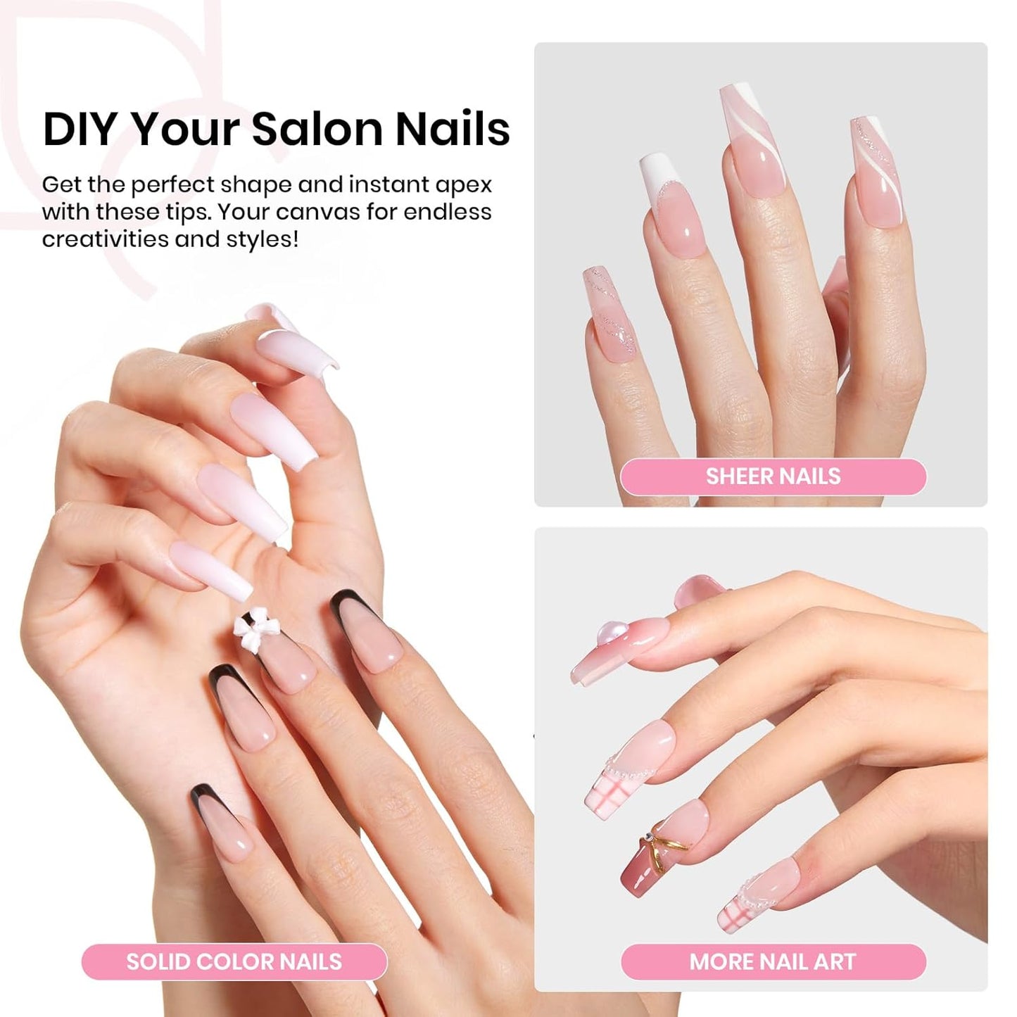 Beetles Tipex Gel Nail Kit with 224Pcs 16Sizes Medium Coffin Apex Nail Tips C Curved , Pre-building Acrylic Nails with Tipex Nail Glue，Mini Nail Lamp, Nail File for DIY Nails or Salon Use-BrightBean Baby