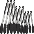 9 Pieces Silicone Tongs for Cooking 7,9,12 inches Kitchen Tongs with Silicone Tip Stainless Steel Heat Resistant Cooking Tongs for Food Grill Salad BBQ Frying and Serving, Black