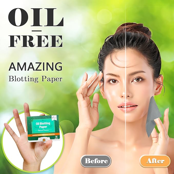 Natural Premium Oil Blotting Paper for Oily Skin with Bamboo Charcoal,26% Larger Oil Blotting Sheets for Face,Makeup Friendly Oil Absorbing Sheets 600 Sheets-BrightBean Baby