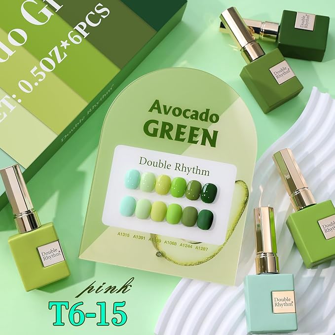 Double Rhythm 6 Pcs 15 ML Gel Polish Set Same Color Same Bottle Soak Off Gel Polish Kit Nail Art Manicure Salon DIY at Home for Women (Light Dark Green Olive Teal-T6-15)-BrightBean Baby