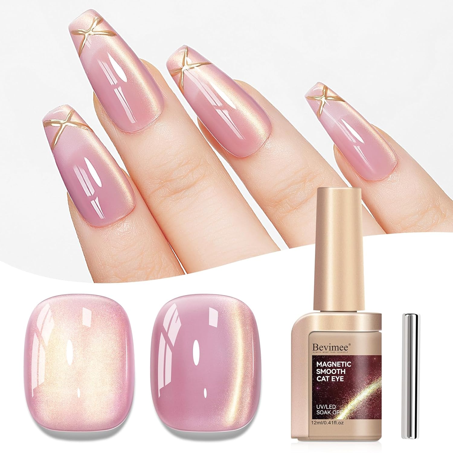 Cat Eye Gel Nail Polish Sheer Pink Glass Jelly Magnetic Nail Polish Gel Shimmer Glitter Gloss Shine Holographic Translucent Color For Nail Art Manicure DIY At Home 12ml-BrightBean Baby