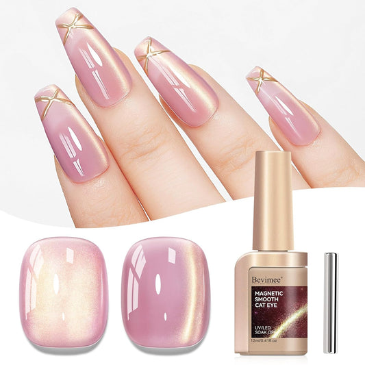 Cat Eye Gel Nail Polish Sheer Pink Glass Jelly Magnetic Nail Polish Gel Shimmer Glitter Gloss Shine Holographic Translucent Color For Nail Art Manicure DIY At Home 12ml-BrightBean Baby