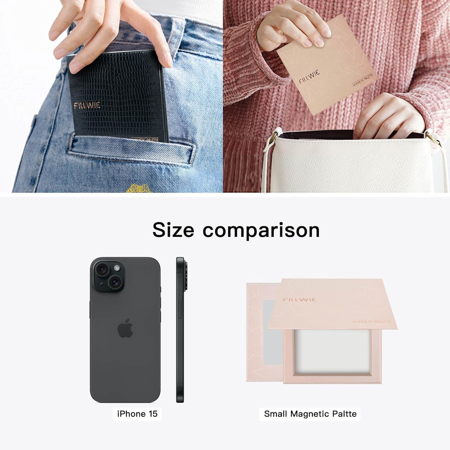 Pink Magnetic Refillable Makeup Palette with Mirror – Lightweight, Durable, Travel-Ready Case for Eyeshadow, Blush, Lipstick – Includes Spatula & 20 Stickers – Small, Waterproof Paperboard-BrightBean Baby