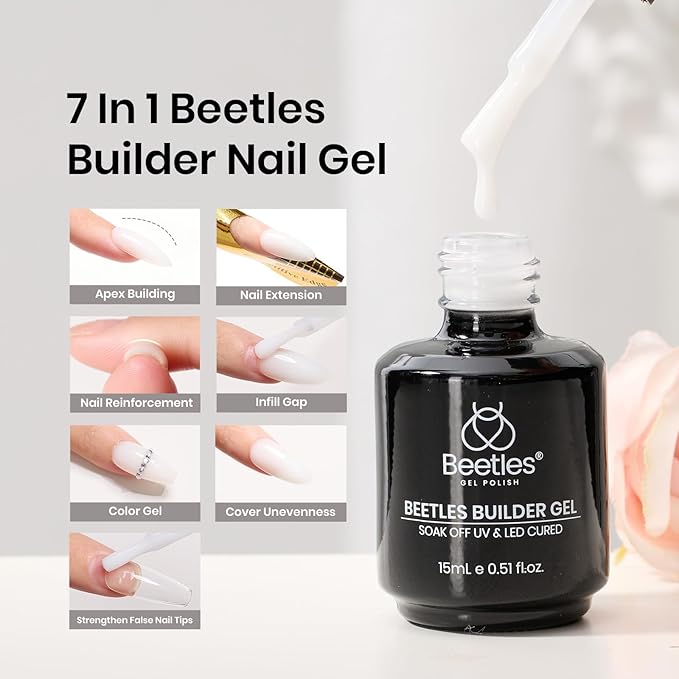 Beetles Builder Gel for Nails -15ml 7 in 1 Milky White Nail Strengthener Gel for Building Apex & Nails Extension DIY Salon Nail Art Design Beauty Gift Sets for Mom Women-BrightBean Baby