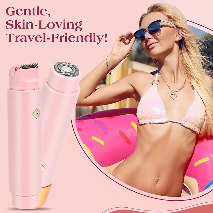 Electric Shaver & Bikini Trimmer for Women – 2-in-1 Design, Waterproof, Type-C Charging, Gentle on Sensitive Skin, Ideal for Travel and Daily Use, Pink-BrightBean Baby