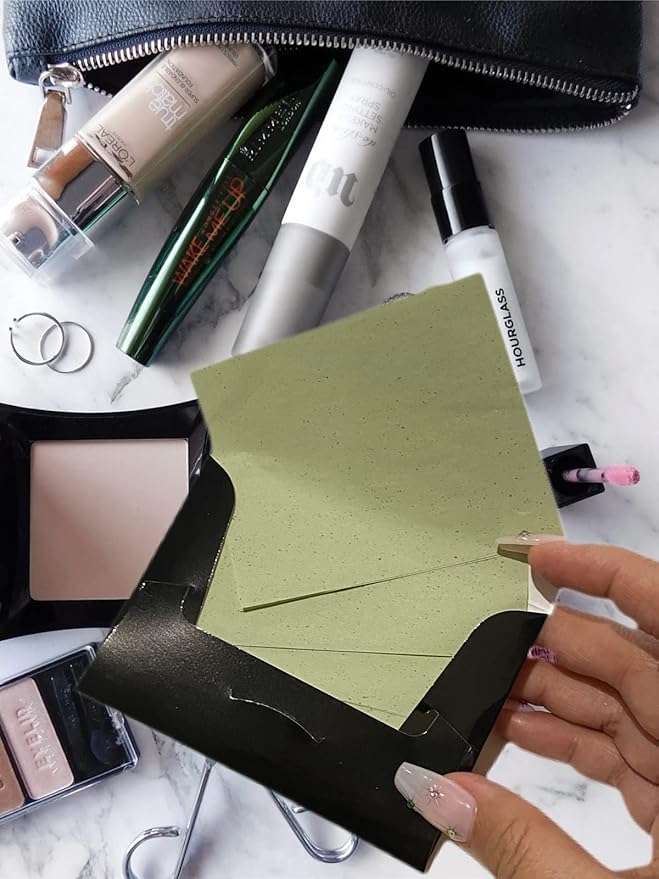 2 Pks GREEN TEA INFUSED Soothing Natural Abaca Blotting Paper - 100 Oil Blotting Sheets - Makeup Friendly UNISEX Oily Skin Shine Blotter Photography Zoom Meetings Travel Gym School - MADE IN TAIWAN-BrightBean Baby