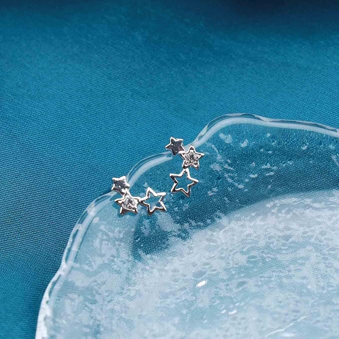 Bohemia Star Climber Crawler Earrings Silver Crystal Star Ear Climber Earrings Cluster Star Studs Earring Festival Earrings Jewelry for Women and Girls (Silver)-BrightBean Baby