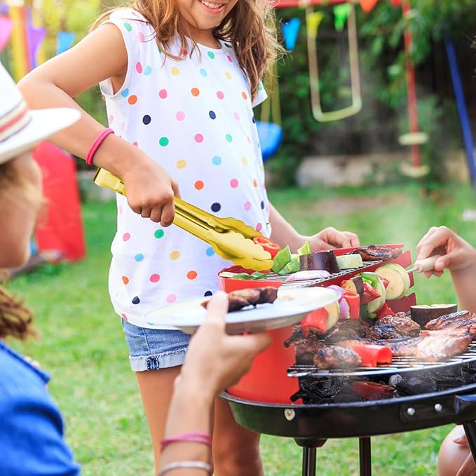 Gisly 6-Piece Gold Serving Tongs, Gold Serving Utensils, Stainless Steel Gold Plated Buffet Serving Tongs,Salad Buffet Tongs,9 Inch