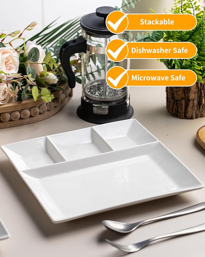 LAUCHUH Chip & Dip Serving Set, 11 inch Porcelain Divided Serving Platter Large Relish Tray Appetizer Tray for Party, Thanksgiving, Christmas, Nuts, Candy, Veggies, Candy and Snacks, White