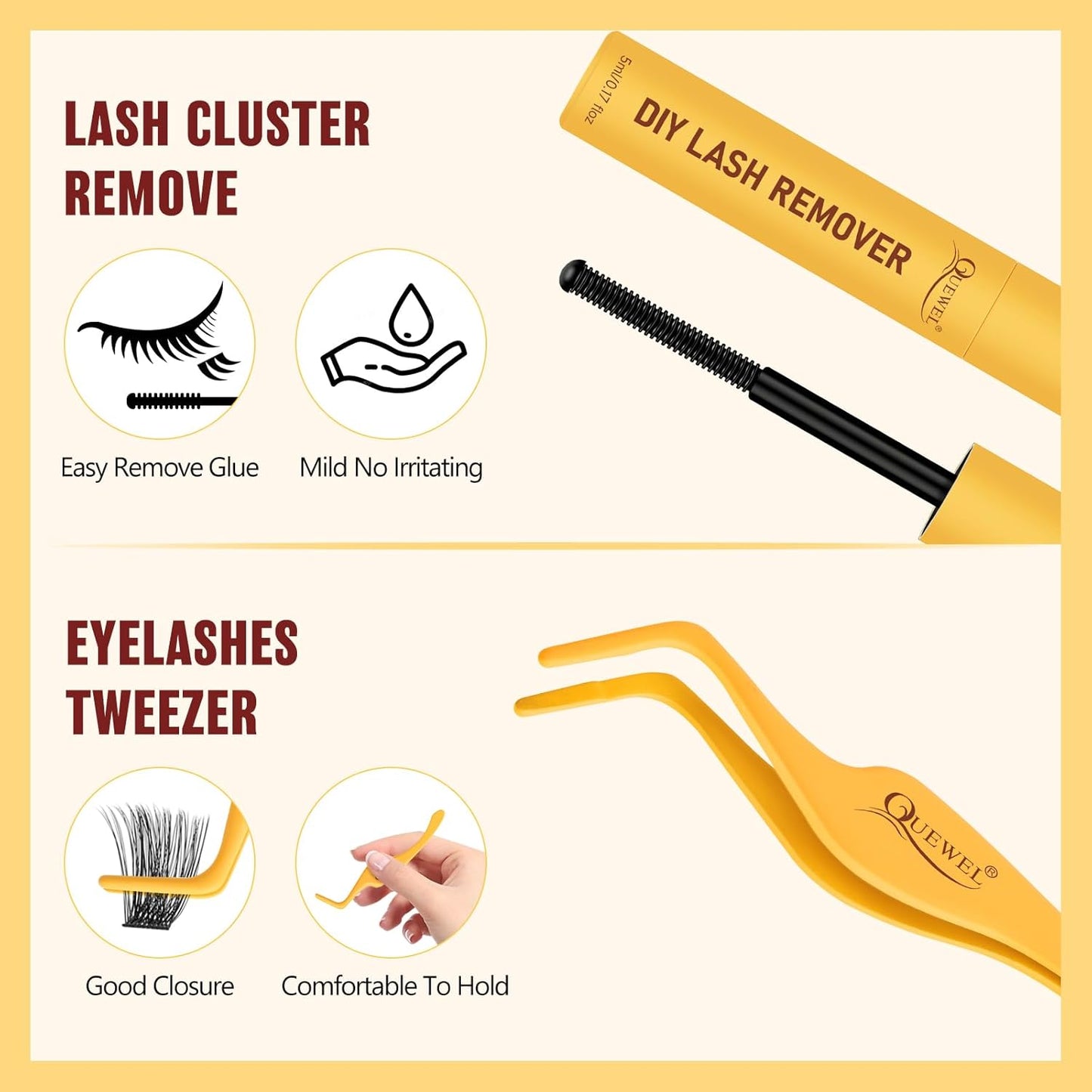 QUEWEL Lash Clusters Kit, Lashes Clusters Bond and Seal Waterproof, Eyelash Clusters Applicator Tool with Cluster Lashes Glue Remover for Natural Look DIY At Home(ZS-H01-kit)-BrightBean Baby
