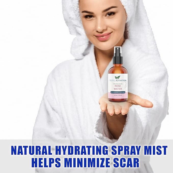 Large 4 oz 100% Pure, Organic Moroccan Rose Water Spray Face Toner, Skin Body Hair Spray, Eye Makeup Remover Alcohol Free Toner Minimizes Scar Hydrating Soothing Mist for Dry Oily Combination Skin-BrightBean Baby
