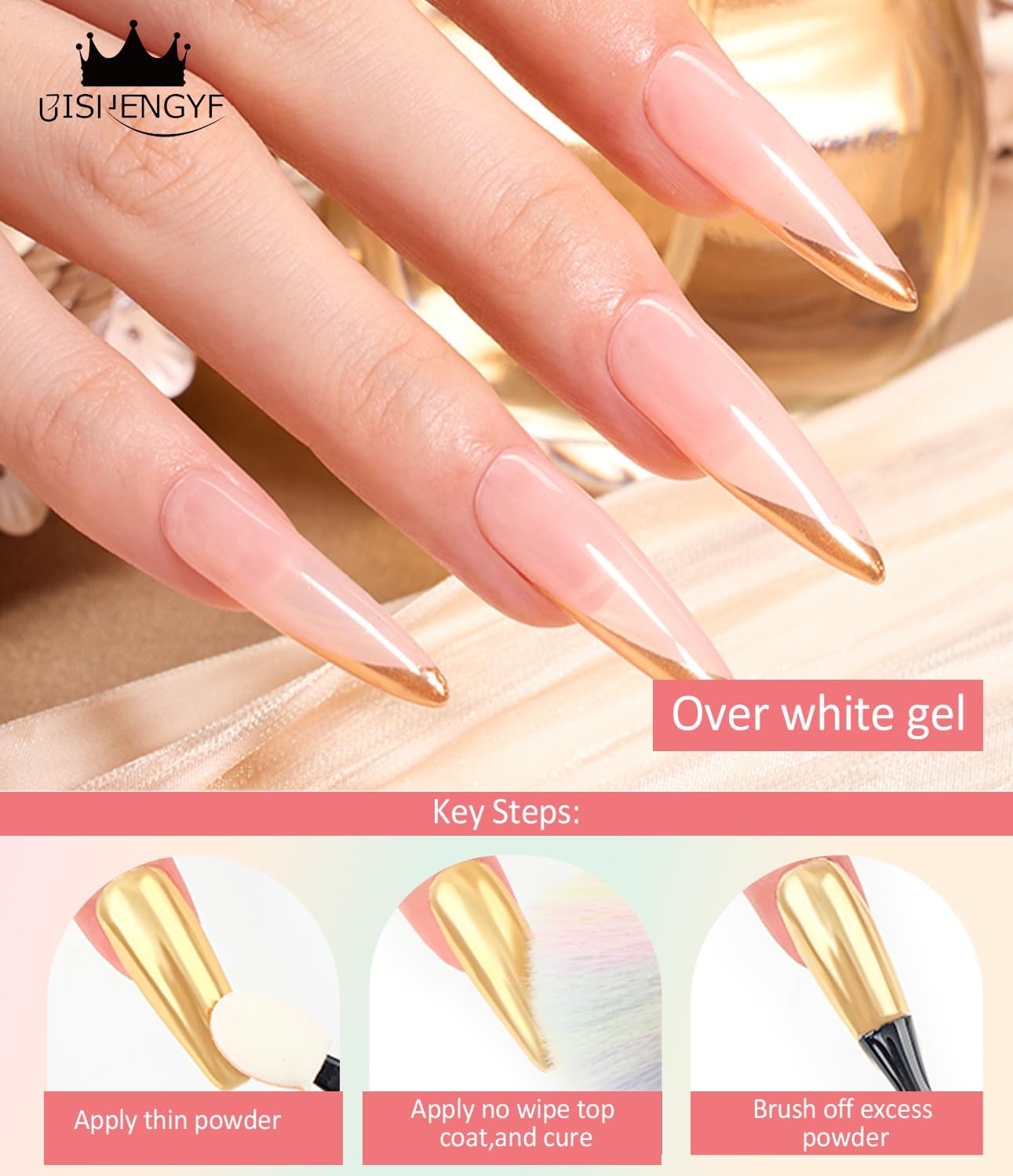 Rose Gold Chrome Nail Powder: Metallic Mirror Powder Holographic Pigment Powder Silver Green Chrome Nail Powder for Nails Rose Gold Nail Chrome Powder for Nails Art DIY Decoration-BrightBean Baby