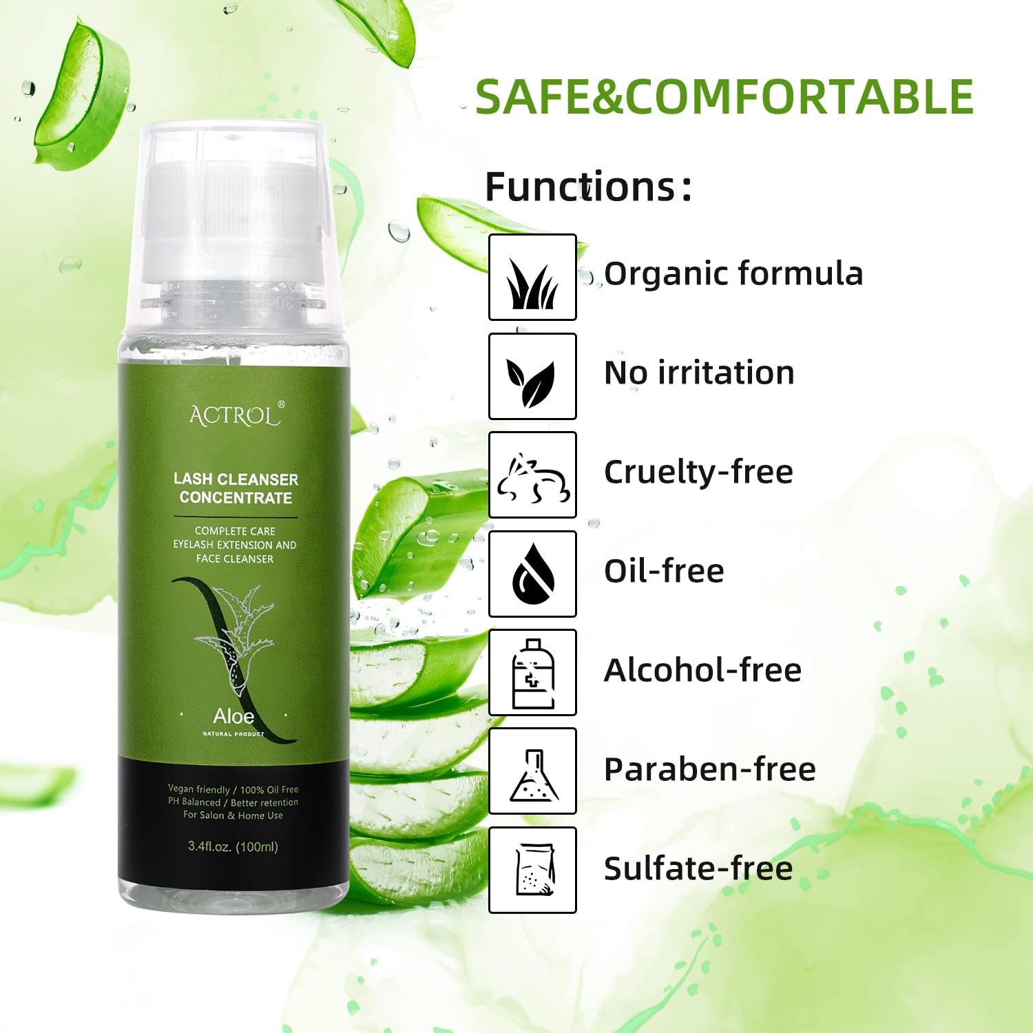 Eyelash Shampoo Concentrate 100ml Lash Extensions Cleanser Concentrate Aloe Foaming Shampoo DIY Paraben & Sulfate Free Wash for Extensions Lashes with Salon Home Care-Makes-BrightBean Baby