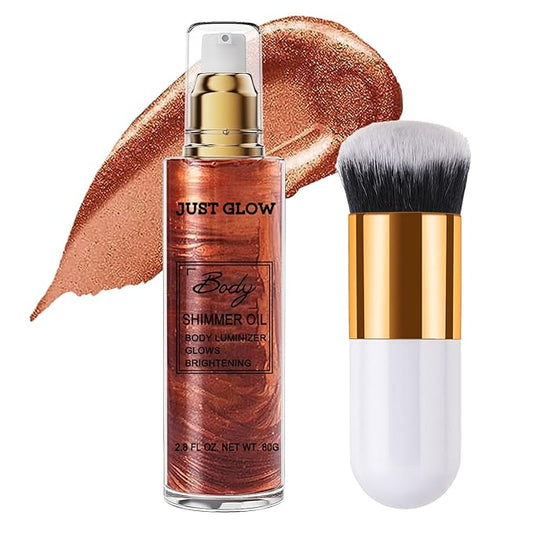Shimmer Body Oil, Face and Body Liquid Luminizer Waterproof Moisturizing, Light Shimmer Glow Illuminator, Smooth Body Highlighter Makeup Liquid Body Shimmer (3# Bronze Gold)-BrightBean Baby