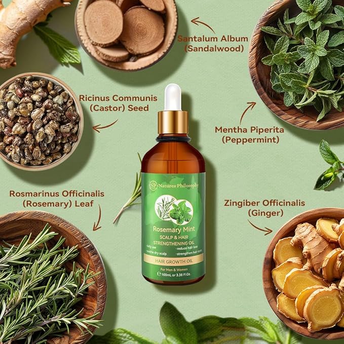 NP NATURES PHILOSOPHY Rosemary Oil for Hair Growth, Hair Growth Oil 3.38 fl oz, Anti-Hair Loss, Quickly Absorbed & Non-Greasy, Aussie Organic Hair Serum for All Hair Types, for Men and Women-BrightBean Baby