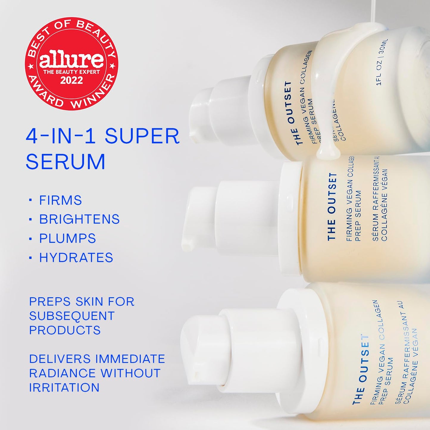 The Outset Firming Vegan Collagen Prep Serum - Gentle, Fragrance Free Multi-Benefit Serum - Hydrating, Brightening, Plumping and Anti-Aging - Clean, Vegan, Gluten Free - All Skin Types - 1 fl oz-BrightBean Baby