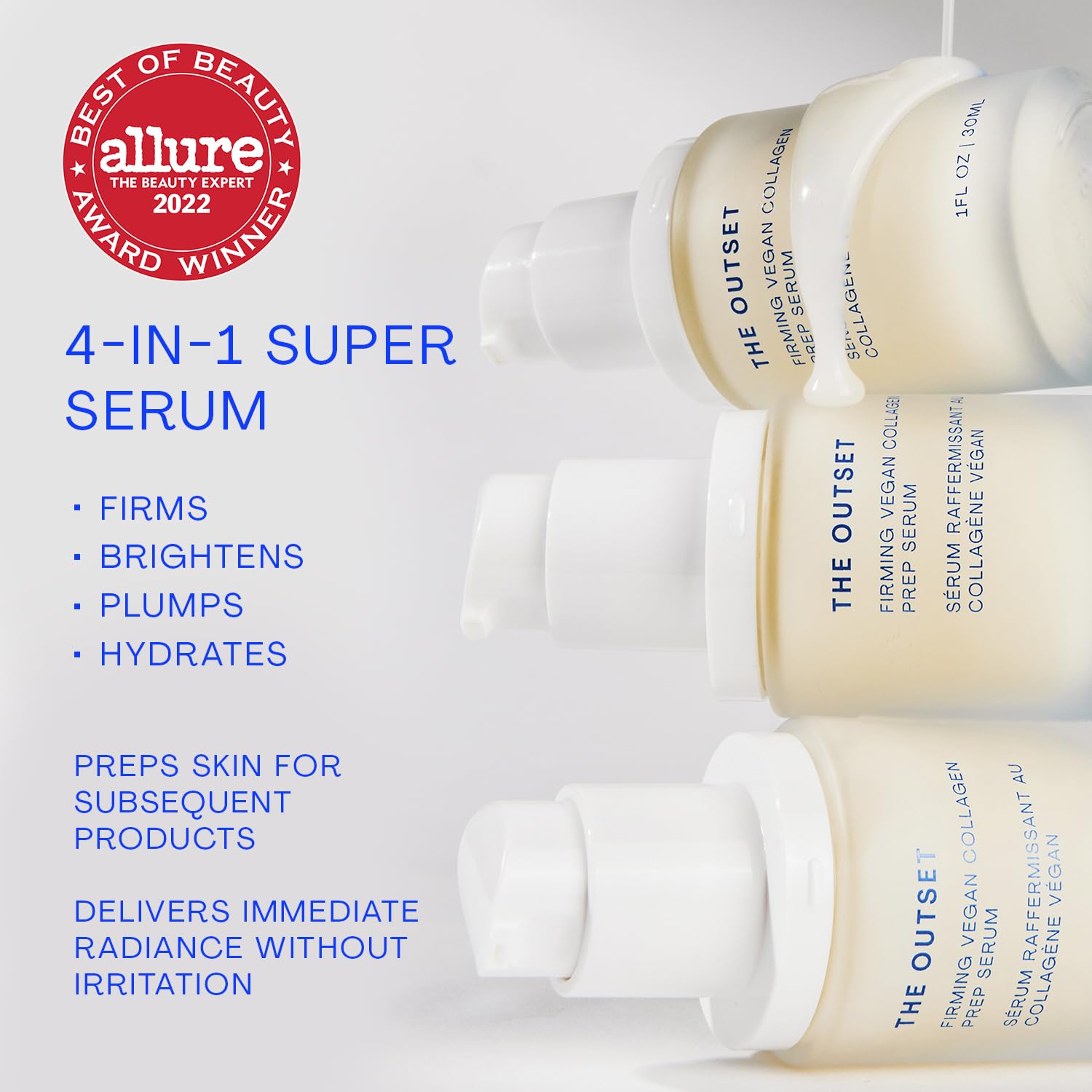 The Outset Firming Vegan Collagen Prep Serum - Gentle, Fragrance Free Multi-Benefit Serum - Hydrating, Brightening, Plumping and Anti-Aging - Clean, Vegan, Gluten Free - All Skin Types - 1 fl oz-BrightBean Baby