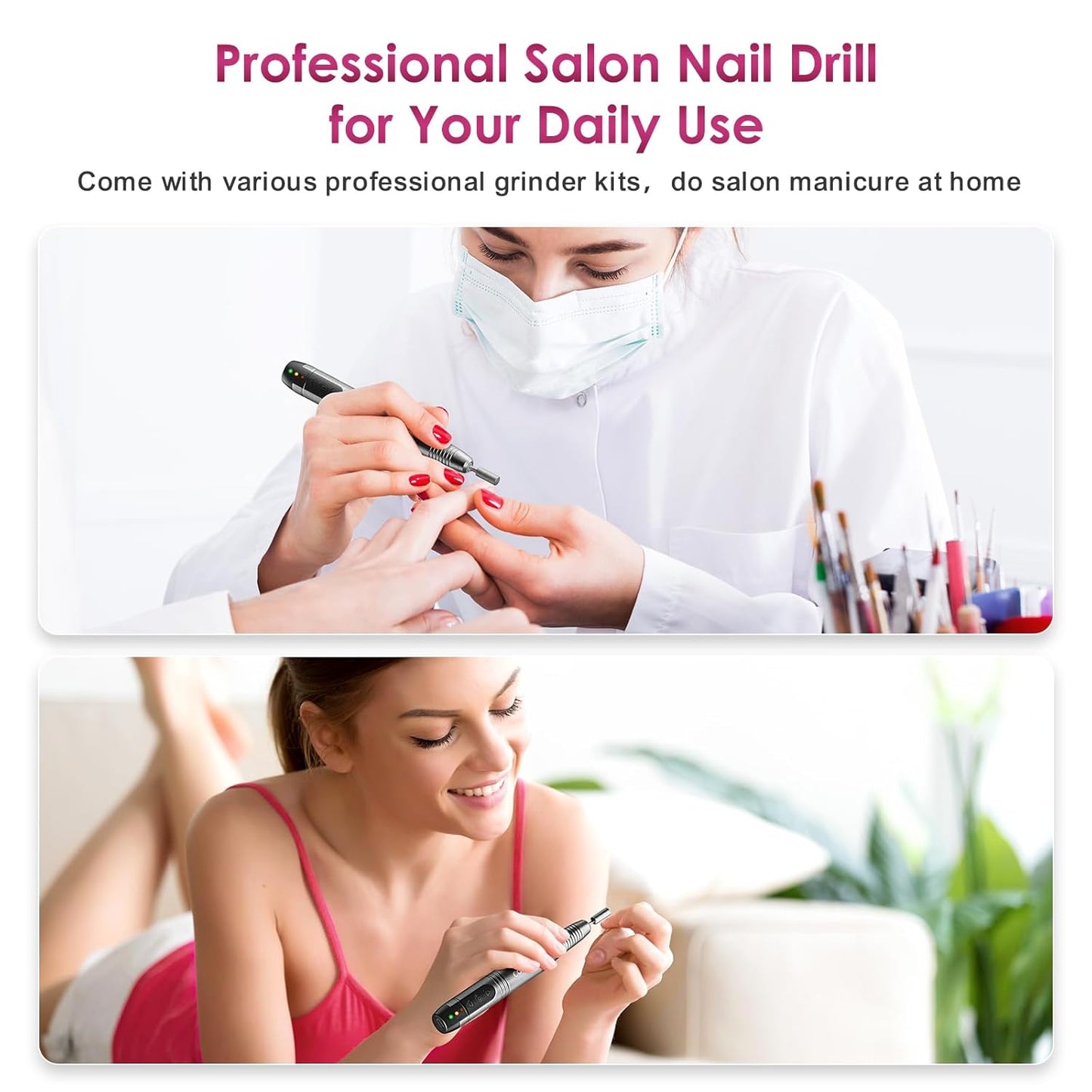 COSLUS Cordless Nail Drill Electric File: Professional for Acrylic Gel Dip Powder Nails Portable Nail Drill Machine Kit for Manicure Pedicure Nail Set with Everything Rechargeable Lightweight-BrightBean Baby