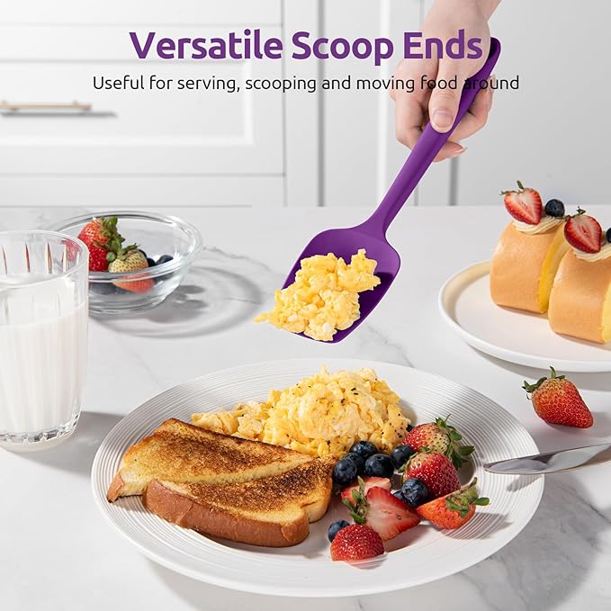 U-Taste Silicone Spatula Set: 600ºF High Heat Resistant, Seamless Food Grade Flexible Rubber Kitchen Cooking Mixing Baking Scraper for Nonstick Cookware Set of 3 (Purple)
