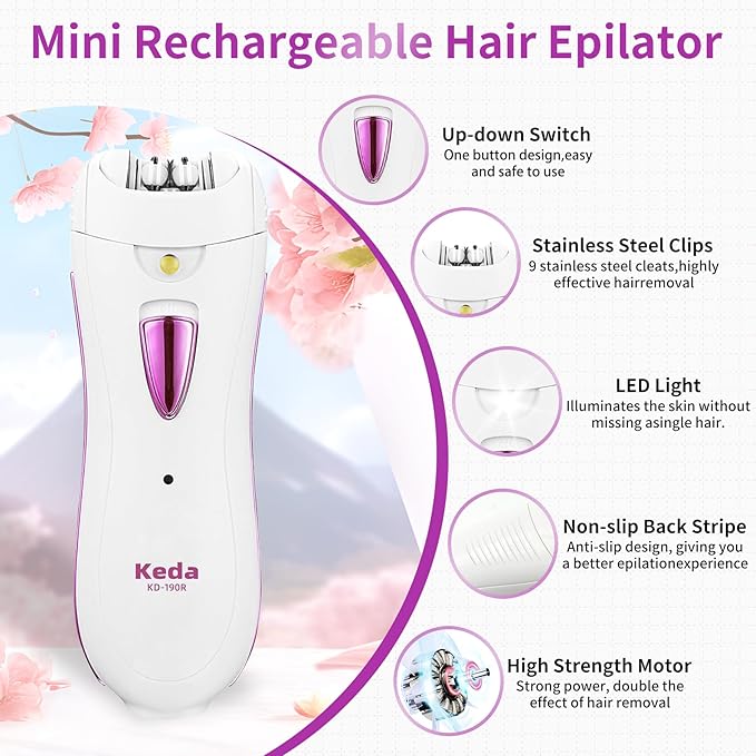 Smooth Glide Epilators Hair Removal for Women, Rechargeable Epilator, Portable Glamorous Skin Epilator for Women Face with LED Light, Hair Removal Device for Armpits/Bikini Line/Chin/Arms/Legs-BrightBean Baby