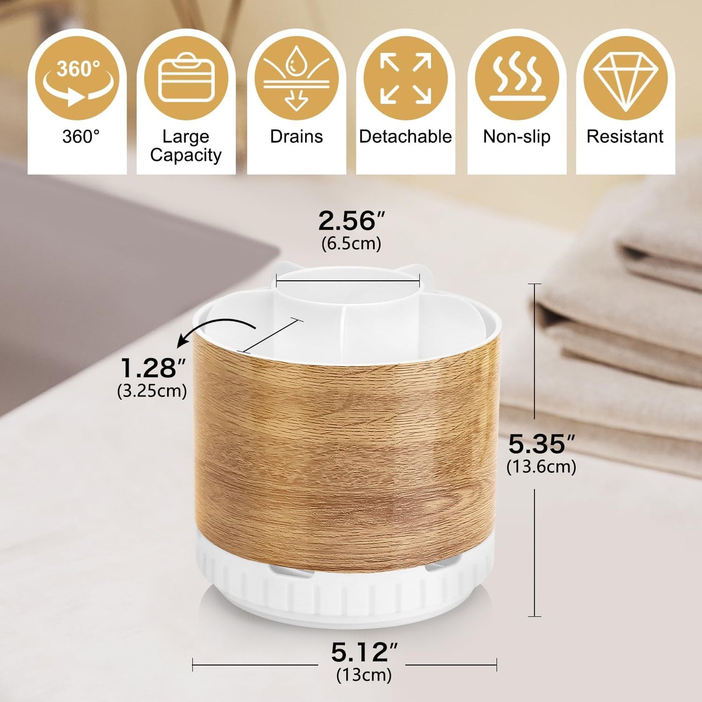 Wood Toothbrush Holders Organizers - Rotating Detachable 6 Slots Electric Toothbrush and Toothpaste Holde for Bathroom Accessories Organization Counter Vanity Sink Storage-BrightBean Baby