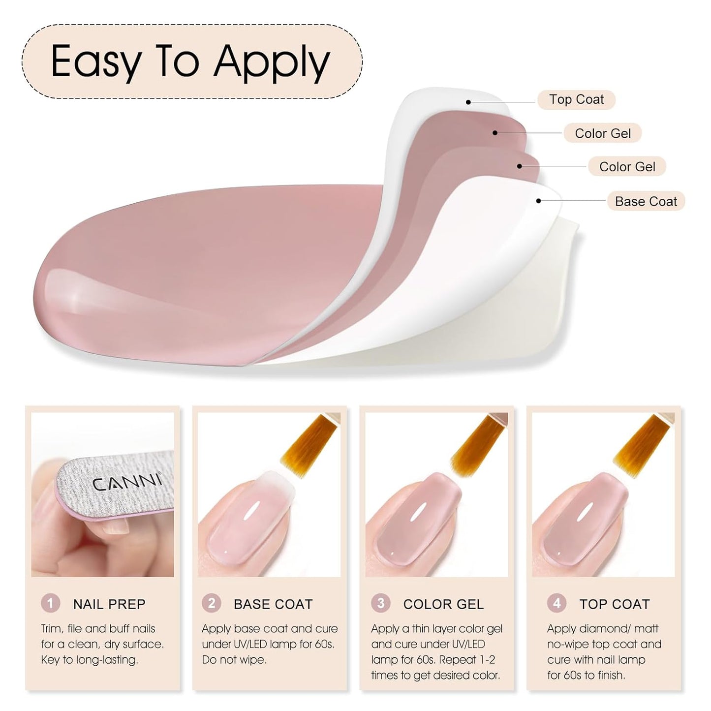 CANNI Nude Pink Jelly Gel Polish – 9ML Translucent Sheer Nude Soak-Off UV/LED Gel Nail Polish for DIY Manicure or Salon Use-BrightBean Baby