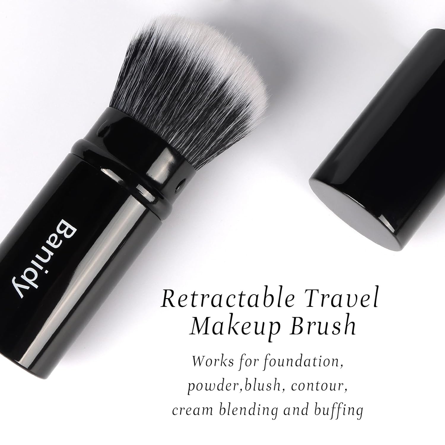 Makeup Brush Kabuki Face Brushes Retractable Travel Blush Kabuki Brush Portable Flawless for Foundation, Powder Blush, Bronzer, Buffing, Liquid, Cream, Cruelty Free with Cover-BrightBean Baby