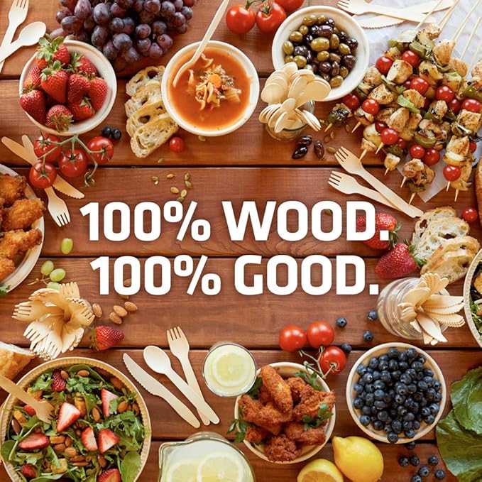 Disposable Wooden Cutlery Set - 100% Home Compostable - 2000 Spoons 6.5", Bamboo Utensils Alternative, Eco-Friendly, Organic, Sustainable and Carbon Neutral Certified