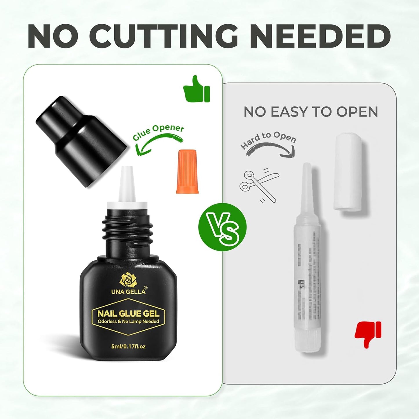 UNA GELLA Super Strong Gel Nail Glue for Press Ons: No U V Lamp Needed Glue Gel, Travel-Size 5ml Nail Adhesive for Press on Nails, Nail Tips&Acrylic Nails-Quick Dry, No Smell, Long-Lasting-BrightBean Baby