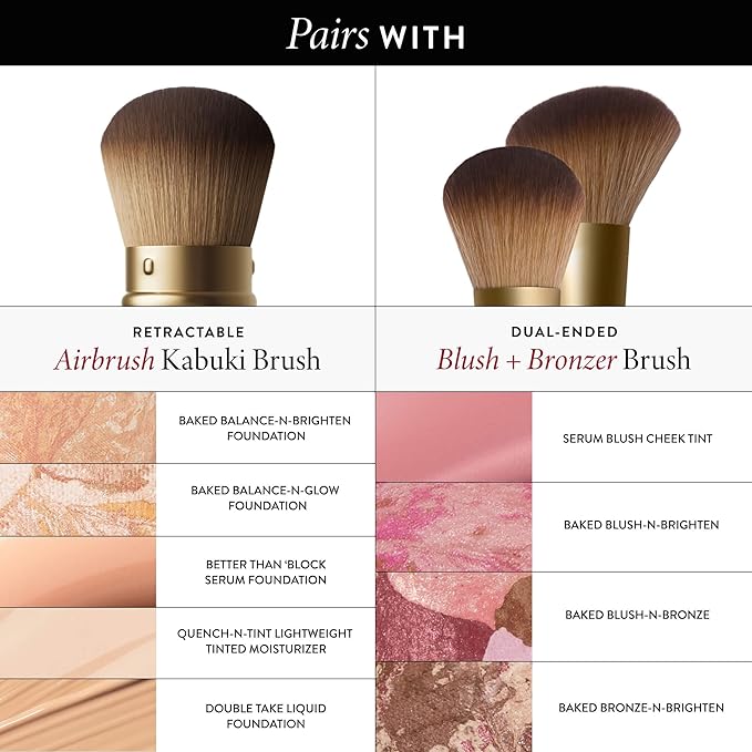 LAURA GELLER NEW YORK Face It All 2pc Makeup Brush Set - Retractable Airbrush Kabuki Brush + Dual-Ended Blush and Bronzer Brush-BrightBean Baby