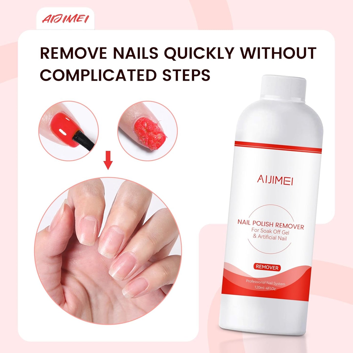 AIJIMEI Nail Polish Remover Kit, 4 Fl Oz Nail Polish Remover for Soak Off Gel Nail Polish Acrylic Nails Dipping powder Remover for Home DIY or Nail Salon-BrightBean Baby